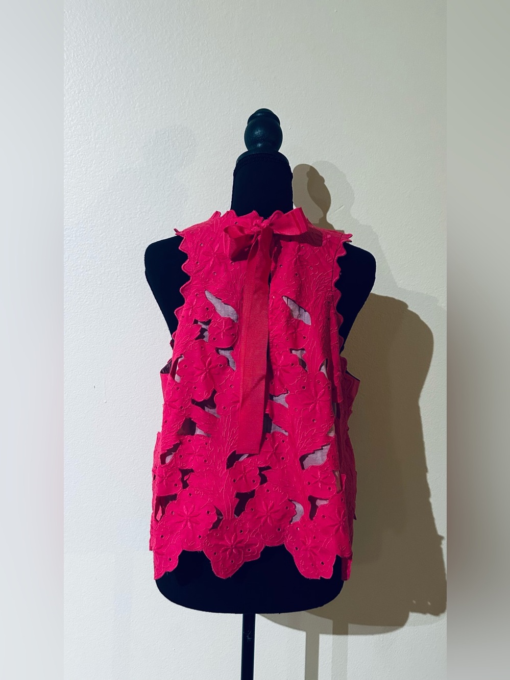 Anthropologie Floral Cutout Halter Camisole in Hot Pink - Picture 6 of 7